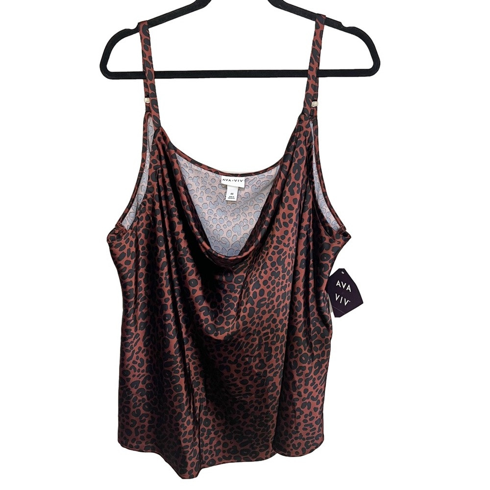 New 4X AVA VIV LEOPARD ANIMAL PRINT CAMI ADJUSTABLE Satin Brown Black Rust